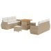 Sofá de jardín  9 piezas con cojines beige de ratán PE y acacia, Comedor de jardín  3 piezas con cojines beige de ratán PE y acacia