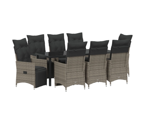 Juego de Comedor de Jardín de 9 Piezas con Cojines  Gris Poliratán