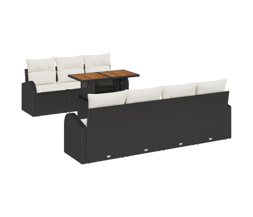 Conjunto de Comedor de Jardín de 8 Piezas con Cojines Negros de Ratán Polimérico