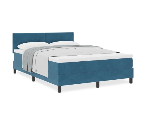 Cama Box Spring de  con Colchón Azul Oscuro 140x200 cm de Terciopelo