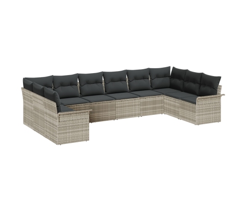 Set de Sofá Jardín  10 Piezas Cojines Gris Claro Poliratán
