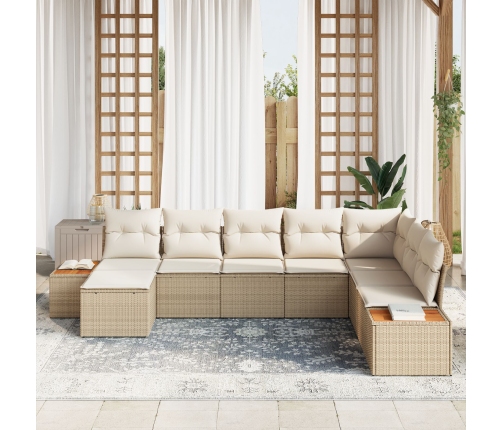 Set de Sofá de Jardín  de 8 Piezas con Cojines Beige de Ratán Poliéster