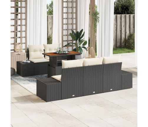 Conjunto de Sofá de Jardín  de 6 Piezas con Cojines Rattan Polímero Negro