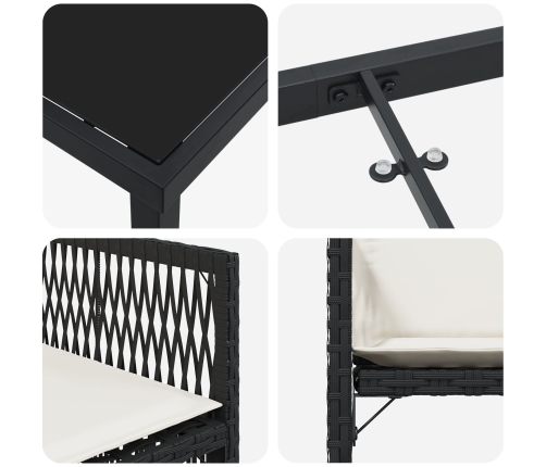 Conjunto de Comedor de Jardín de 9 Piezas con Cojines de Poliratán Negro