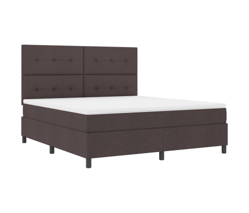 Cama con Base de Resortes y Colchón Marrón Oscuro Super King Tela