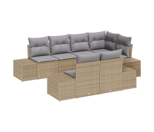 Conjunto de Sofá de Jardín  de 7 Piezas con Cojines Beige Ratán Poliéster