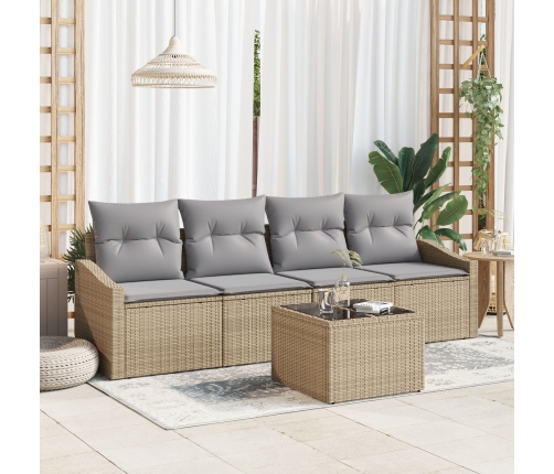 Juego de Comedor de Jardín de 5 Piezas con Cojines Beige de Ratán Poliéster
