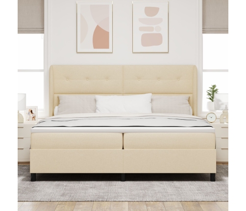 Cama con somier y colchón  - Crema, 200x200 cm de tela