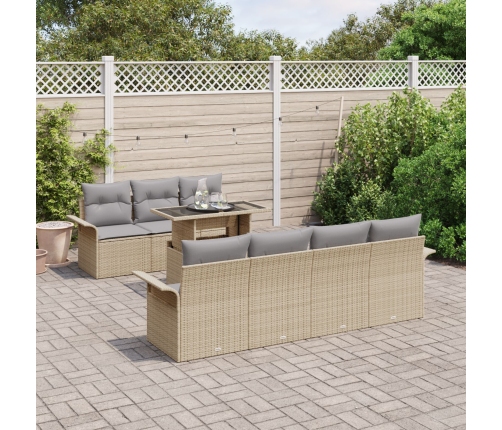 Conjunto de Sofá de Jardín de 8 Piezas con Cojines Beige de Poli Ratán