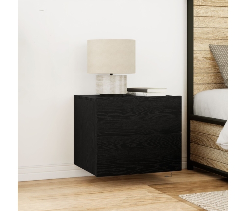 Cabinet de Noche  con LED Montado en la Pared Roble Negro 50x39x41 cm