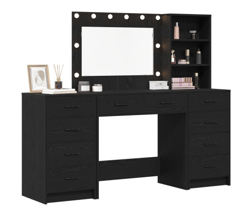 Juego de Mesa de Tocador de 3 Piezas  con LED de Madera Negra