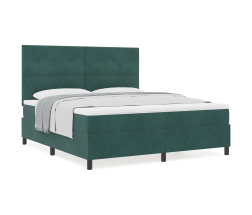 Cama con somier y colchón verde oscuro de  tamaño súper king de terciopelo