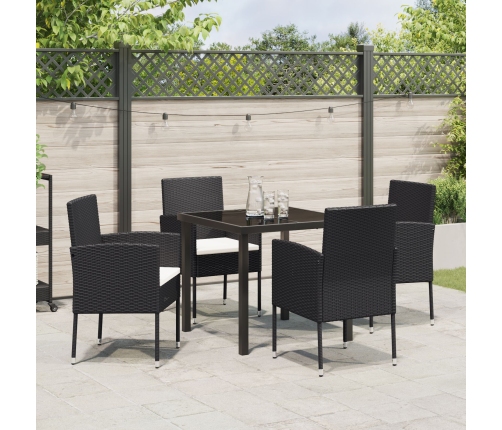 Set de Comedor de Jardín  de 5 Piezas con Cojines Negro Ratán Poliéster