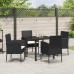 Set de Comedor de Jardín  de 5 Piezas con Cojines Negro Ratán Poliéster