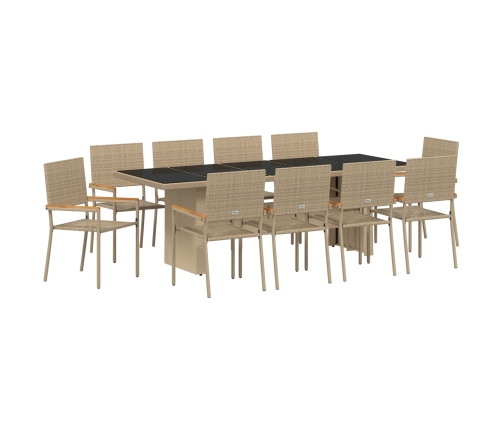 Conjunto de Comedor de Jardín de 11 Piezas  Beige de Poliratán