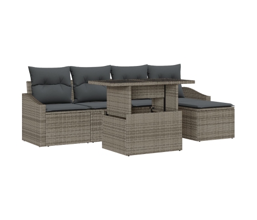 Set de 6 piezas de sofá de jardín con cojines gris de poliratán