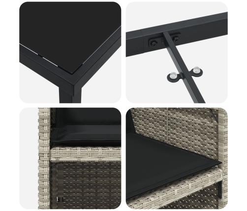 Conjunto de Comedor Jardinero de 5 Piezas con Cojines de Ratan PE Gris Claro