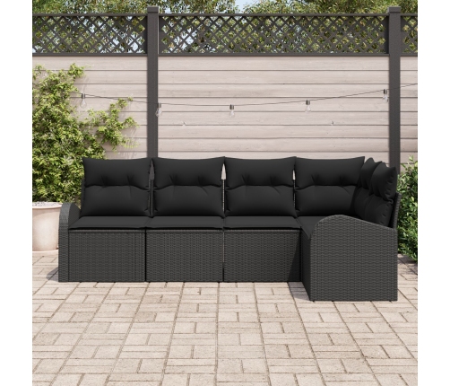 Set de Sofá de Jardín  de 5 Piezas con Cojines Negro Poliratán