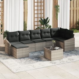 Conjunto de Comedor de Jardín de 7 Piezas con Cojines Ratán Poliéster Negro