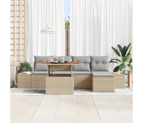 Conjunto de Sofá de Jardín  6 Piezas Beige Ratán Poliéster