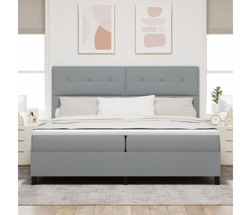 Cama de Resortes con Colchón Gris Claro 200x200 cm Tela