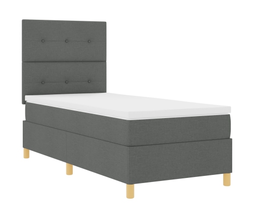 Cama con Box Spring y Colchón Gris Oscuro 100x200 cm Tela