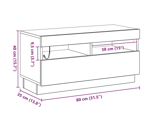 Mueble de TV  con luces LED en roble negro, 80x35x40 cm, de madera