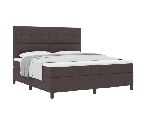 Cama con Base de Resortes y Colchón Marrón Oscuro Super King Tela