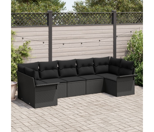 Conjunto de sofá de jardín  de 7 piezas con cojines Negro Rattan