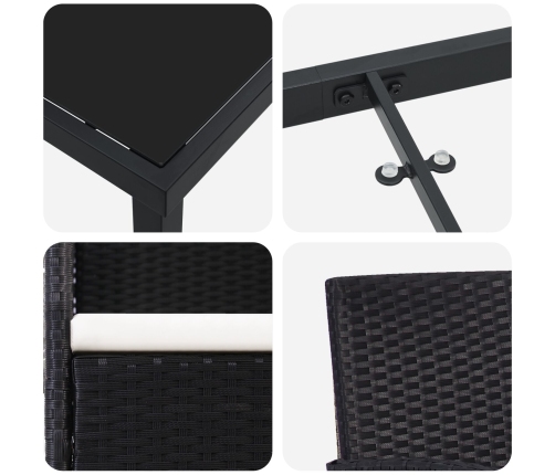 Conjunto de Comedor de Jardín  de 9 Piezas con Cojines Ratán Poliéster Negro