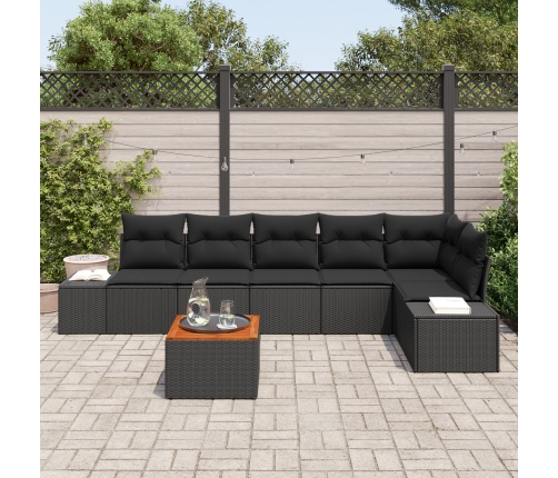 Conjunto de Sofá de Jardín de 7 Piezas con Cojines Negro Poliratán Acacia