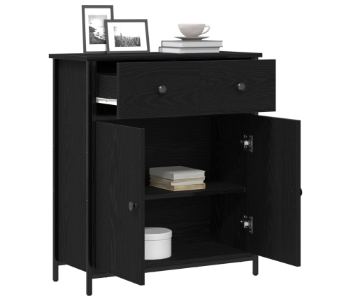 Aparador Negro de Roble 70x30x80 cm de Madera Ingenierizada y Acero