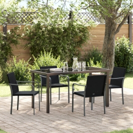 Juego de Comedor de Jardín de 5 Piezas con Cojines de Rattan Negro