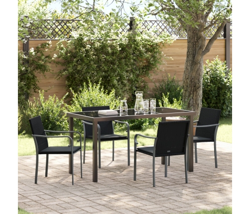 Juego de Comedor de Jardín de 5 Piezas con Cojines de Rattan Negro