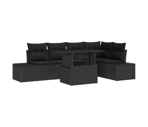 Juego de Sofá de Jardín Set de 6 Negro Poliratán, Poliéster, Acero