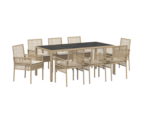 Conjunto de Comedor de Jardín de 9 Piezas con Cojines Beige de Poliratán