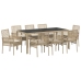 Conjunto de Comedor de Jardín de 9 Piezas con Cojines Beige de Poliratán