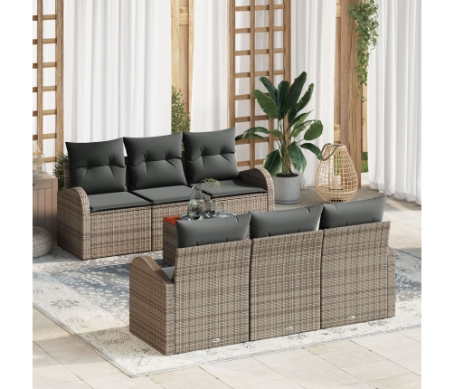 Conjunto de Sofás de Jardín de 7 Piezas con Cojines Gris Poliratán Acacia