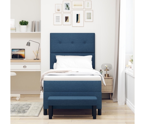 Cama Box Spring  con Colchón y Banco Azul 100x200 cm Tela