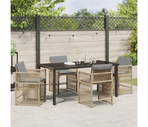 Juego de Comedor de Jardín de 5 Piezas con Cojines Beige Poliratán