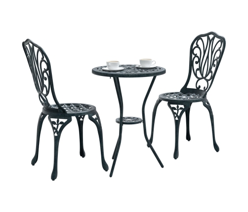 Set de Bistro de Jardín de 3 Piezas  Verde de Aluminio Fundido