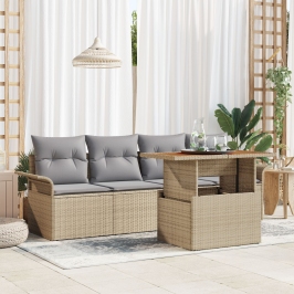 Conjunto de Sofás de Jardín  de 5 Piezas con Cojines Beige de Ratán Sintético