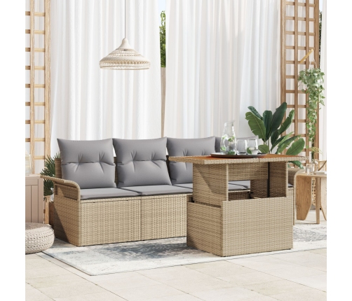 Conjunto de Sofás de Jardín  de 5 Piezas con Cojines Beige de Ratán Sintético