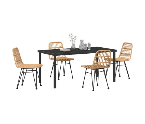 Conjunto de Comedor Jardín de 5 Piezas Marrón Ratán Poliéster