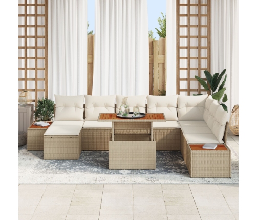 Conjunto de Sofá de Jardín  Set de 9 Beige y crema Ratán y poliéster