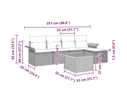 Conjunto de Sofá de Jardín  Conjunto de 6 Beige y gris Ratán y tela