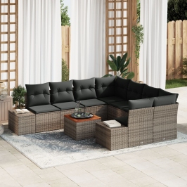 Conjunto de Sofás de Jardín  9 Piezas Gris Poliratán