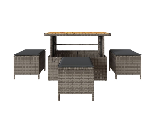 Juego de Comedor de Jardín de 4 Piezas con Cojines Gris de Poliratán y Acacia