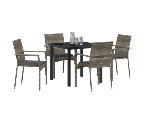 Conjunto de Comedor de Jardín  5 Piezas con Cojines Gris Poliratán