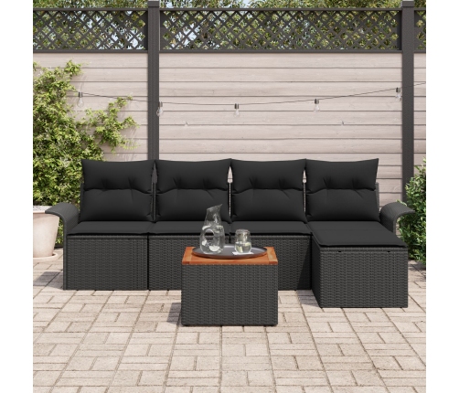 Set de Sofá de Jardín  6 Piezas Negro y Tono Madera